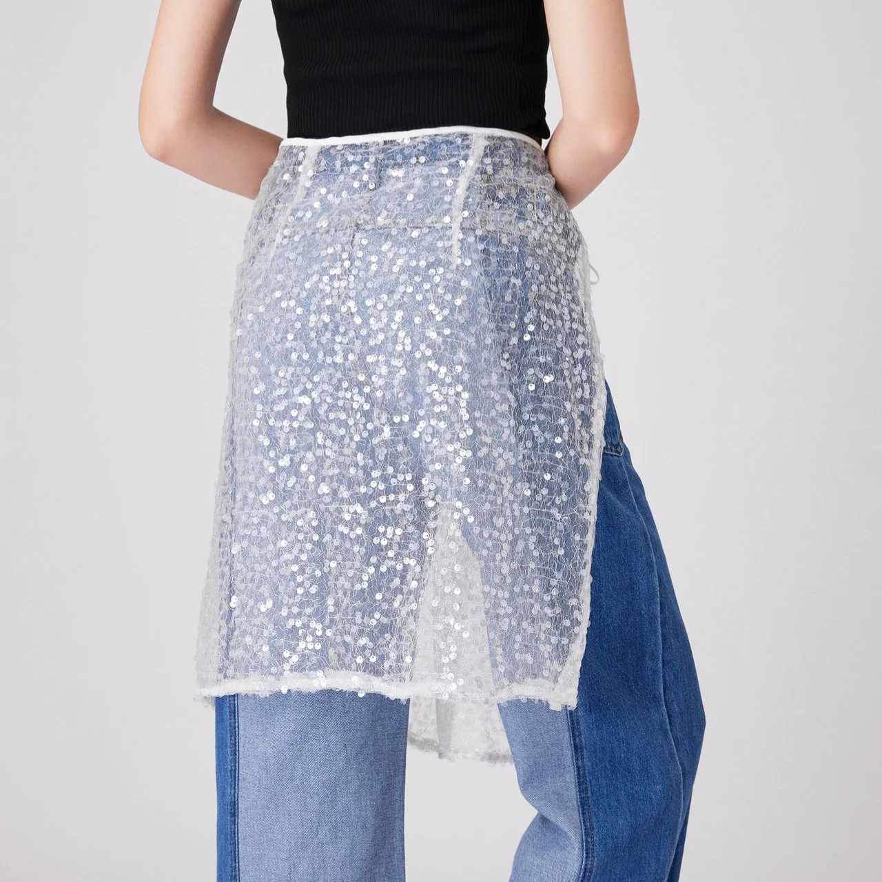 Fashion Glitter Lace Half Length for Ladies Stacked with Interior Bottom Skirt Women's Clothing Skirts Bottom Hem Fart Curtain
