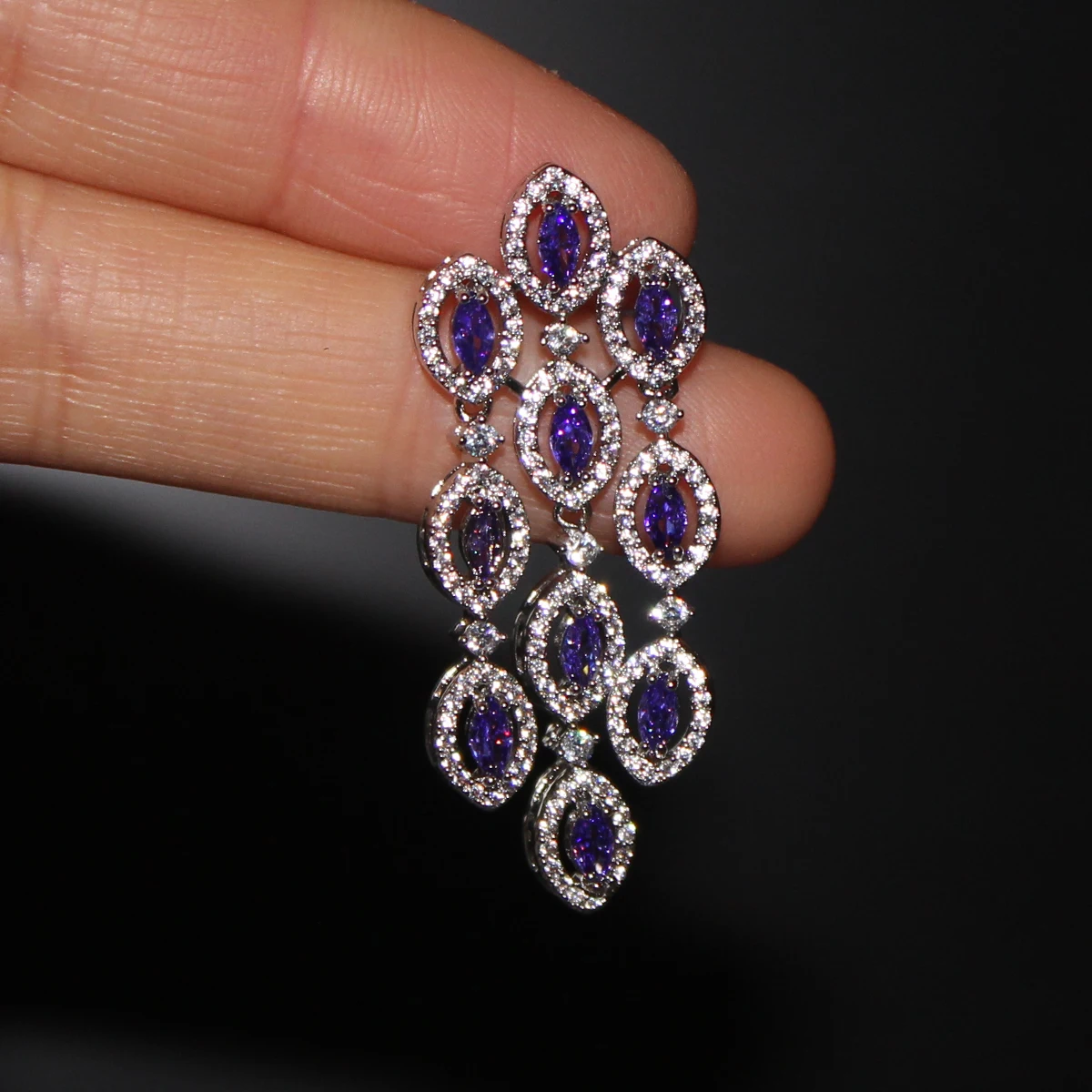 Women Earrings Orange Blue Purple Zircon Shiny Wedding Evening Party Luxury Jewelry Water Drop Dangle Tassel Earrings Gift