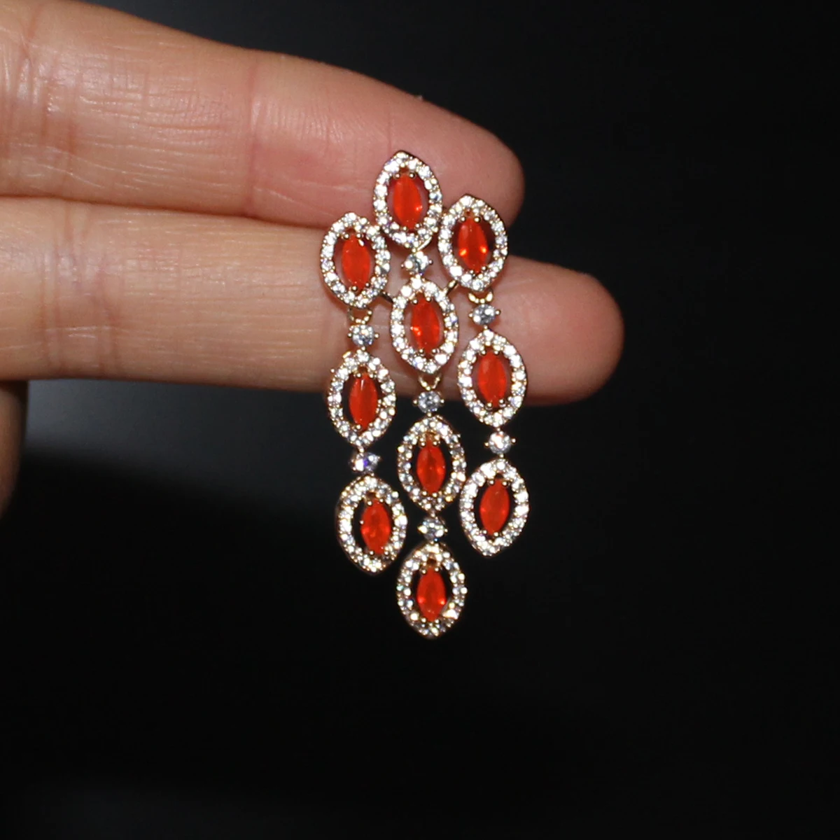 Women Earrings Orange Blue Purple Zircon Shiny Wedding Evening Party Luxury Jewelry Water Drop Dangle Tassel Earrings Gift