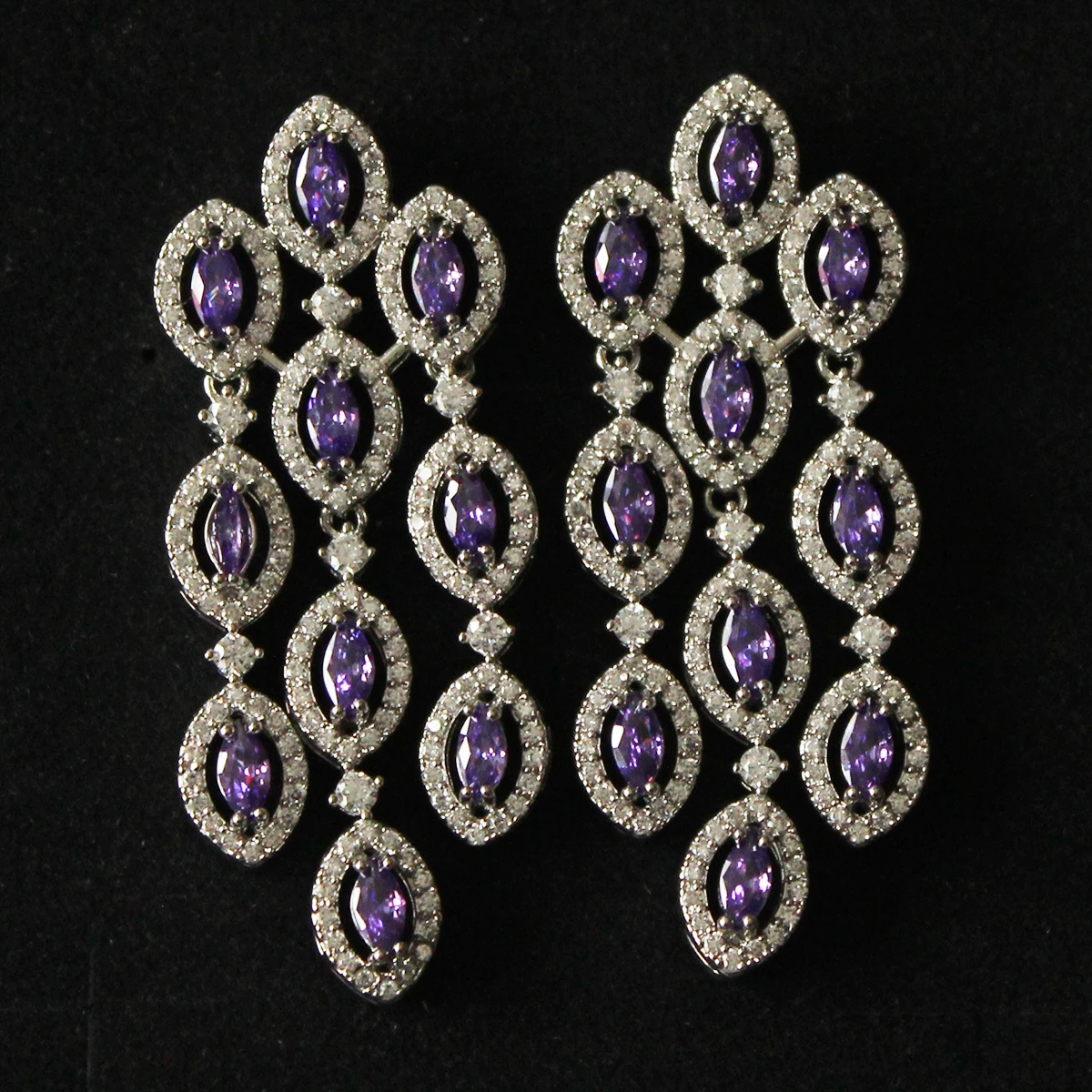 Women Earrings Orange Blue Purple Zircon Shiny Wedding Evening Party Luxury Jewelry Water Drop Dangle Tassel Earrings Gift