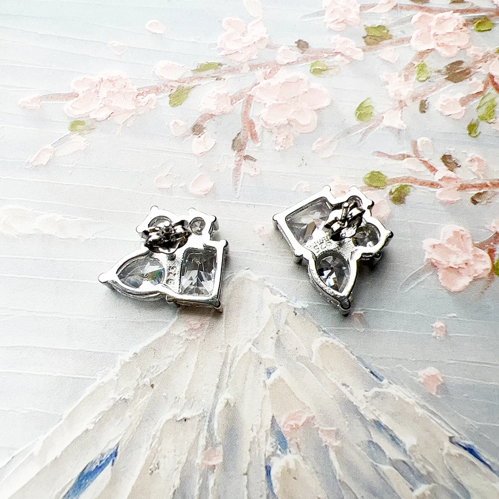 White Stone Geometric Ear Stud Glamorous Jewerly For Women Wedding Romantic Gift In 925 Sterling Silver