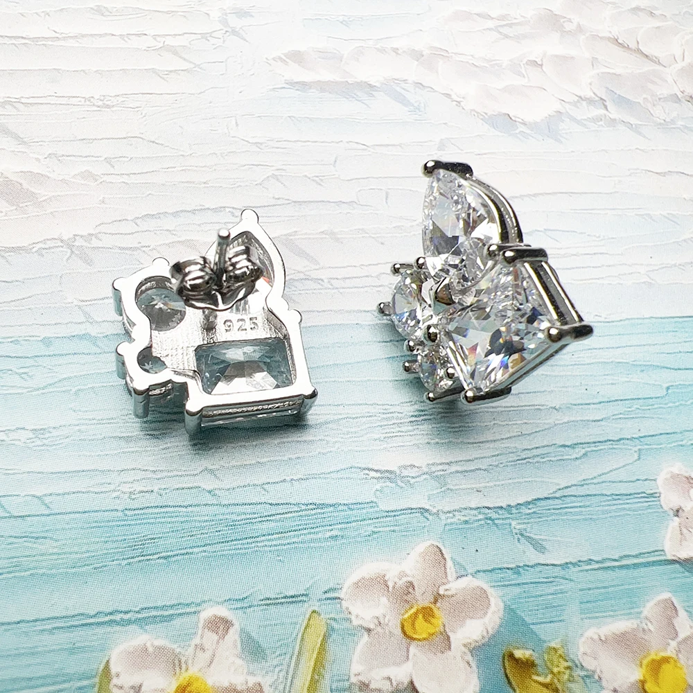 White Stone Geometric Ear Stud Glamorous Jewerly For Women Wedding Romantic Gift In 925 Sterling Silver