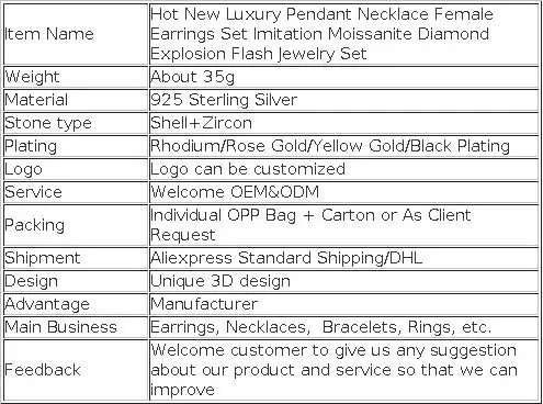 Hot New Luxury Pendant Necklace Female Earrings Set Imitation Moissanite Diamond Explosion Flash Jewelry Set