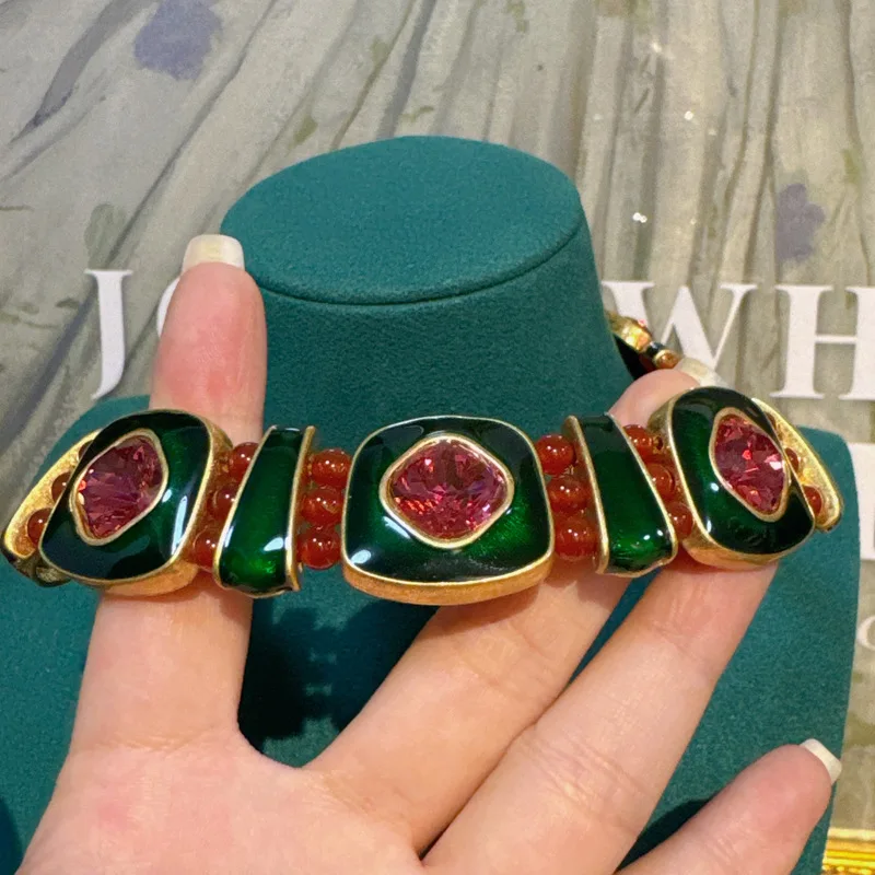 Vintage Crystal Square stud earrings for women retro Modern Bohemian Green Enamel Sugar Pink Korean Ear Rings Jewelry 2024