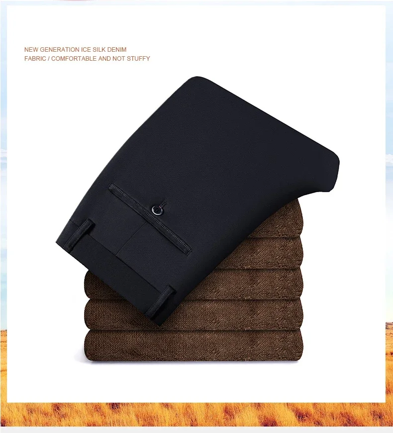 Winter Fleece Men's Business Pants Classic Trousers Elastic Thickened Warm Flannel Straight Casual Brand Plush Pants