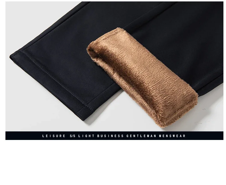 Winter Fleece Men's Business Pants Classic Trousers Elastic Thickened Warm Flannel Straight Casual Brand Plush Pants