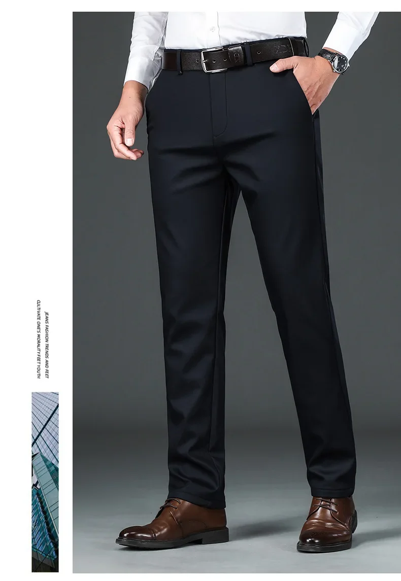 Winter Fleece Men's Business Pants Classic Trousers Elastic Thickened Warm Flannel Straight Casual Brand Plush Pants