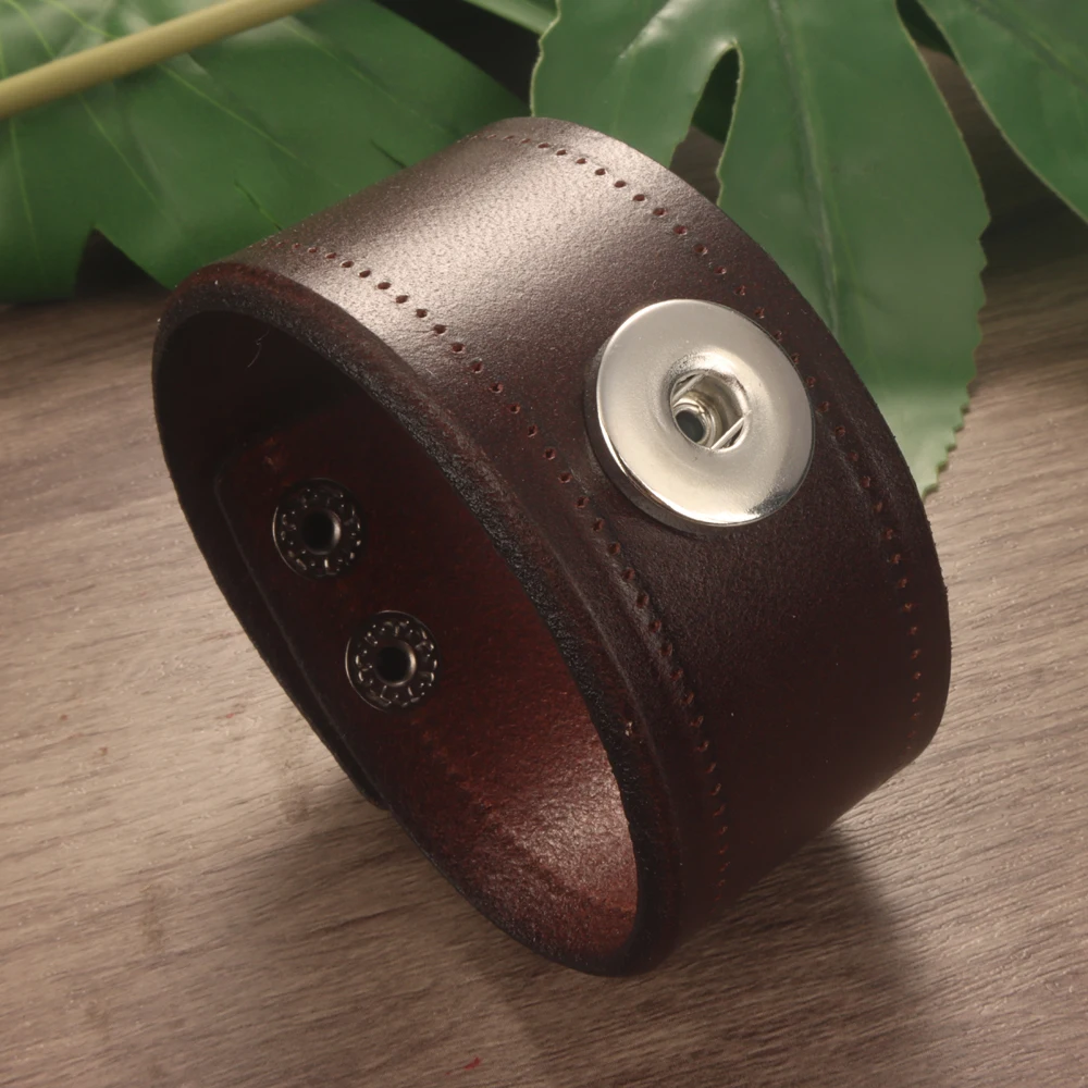 Fashion Weave Punk Rock 051 Real Genuine Leather Fit 18mm Snap Button Bangle Bracelet Charm Jewelry For Women Men