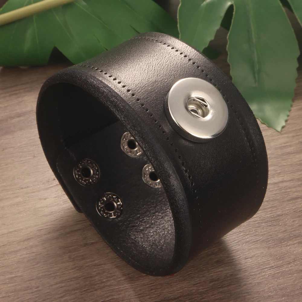 Fashion Weave Punk Rock 051 Real Genuine Leather Fit 18mm Snap Button Bangle Bracelet Charm Jewelry For Women Men