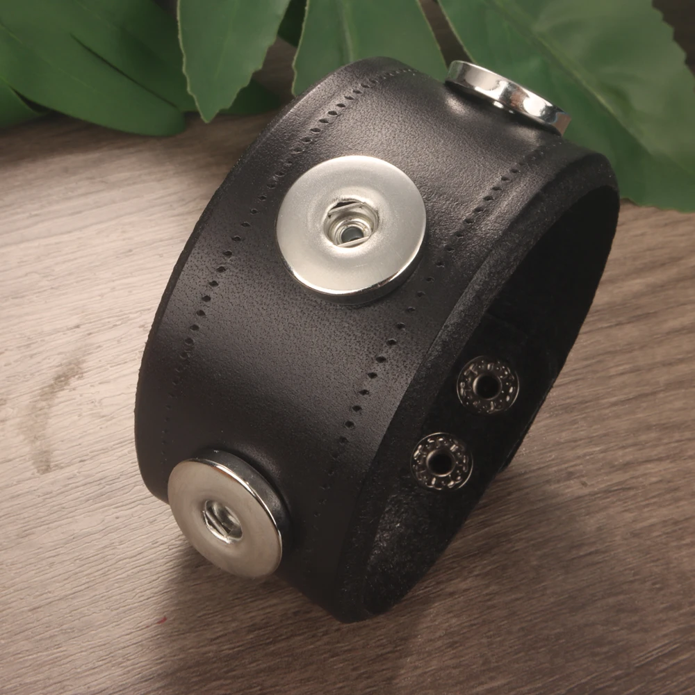 Fashion Weave Punk Rock 051 Real Genuine Leather Fit 18mm Snap Button Bangle Bracelet Charm Jewelry For Women Men
