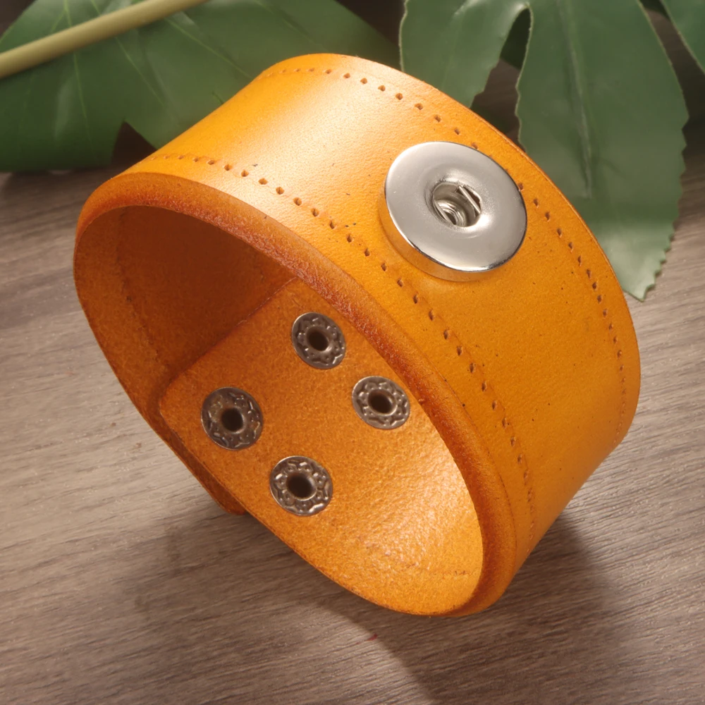 Fashion Weave Punk Rock 051 Real Genuine Leather Fit 18mm Snap Button Bangle Bracelet Charm Jewelry For Women Men