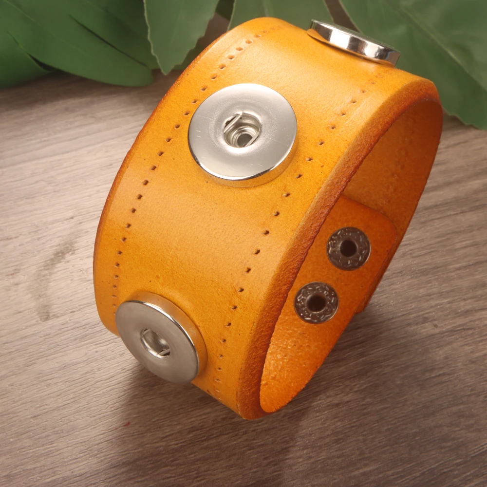 Fashion Weave Punk Rock 051 Real Genuine Leather Fit 18mm Snap Button Bangle Bracelet Charm Jewelry For Women Men