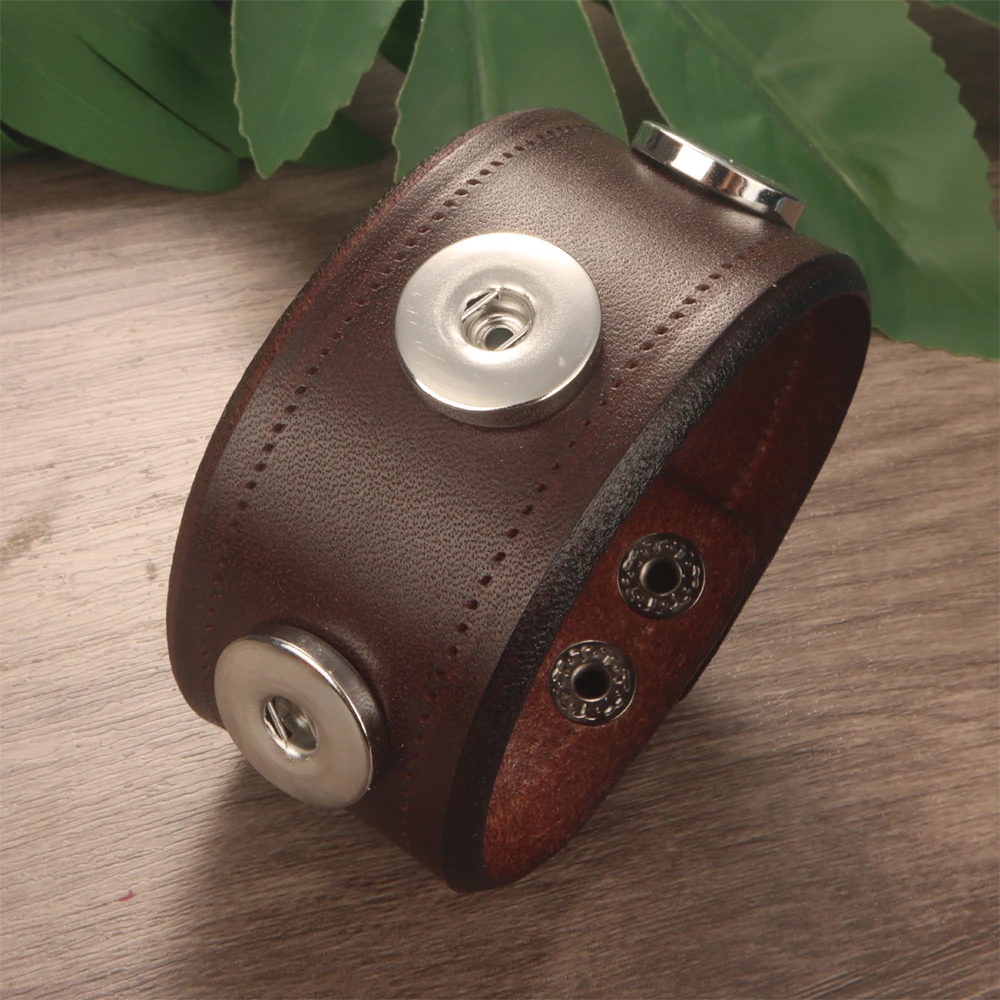 Fashion Weave Punk Rock 051 Real Genuine Leather Fit 18mm Snap Button Bangle Bracelet Charm Jewelry For Women Men