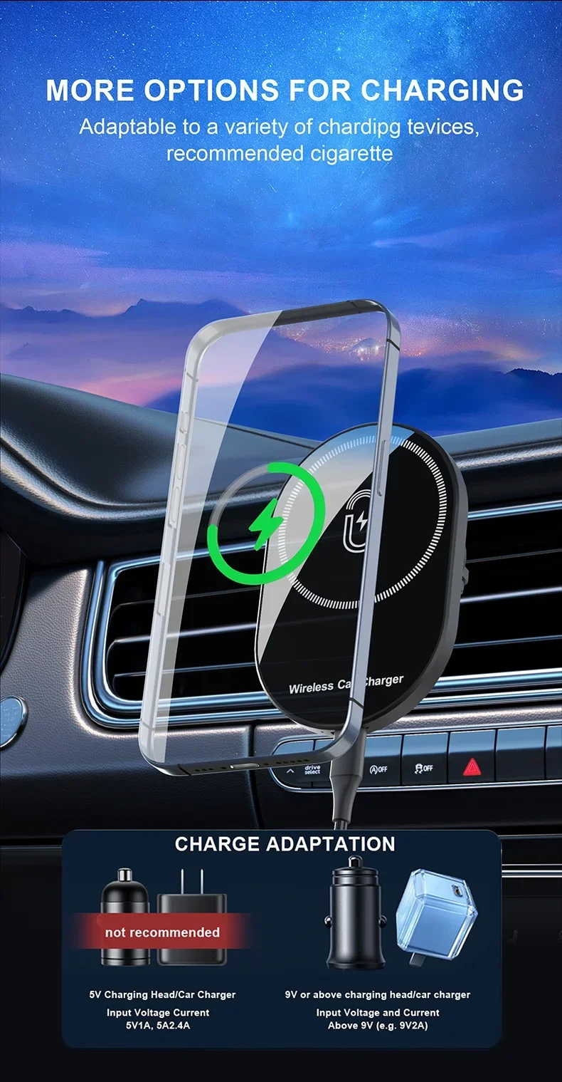 Magnetic Car Wireless Chargers Air Vent Phone Holder For Magsafe iPhone 17 16 15 14 13 12 Pro Max Car Fast Charging Station