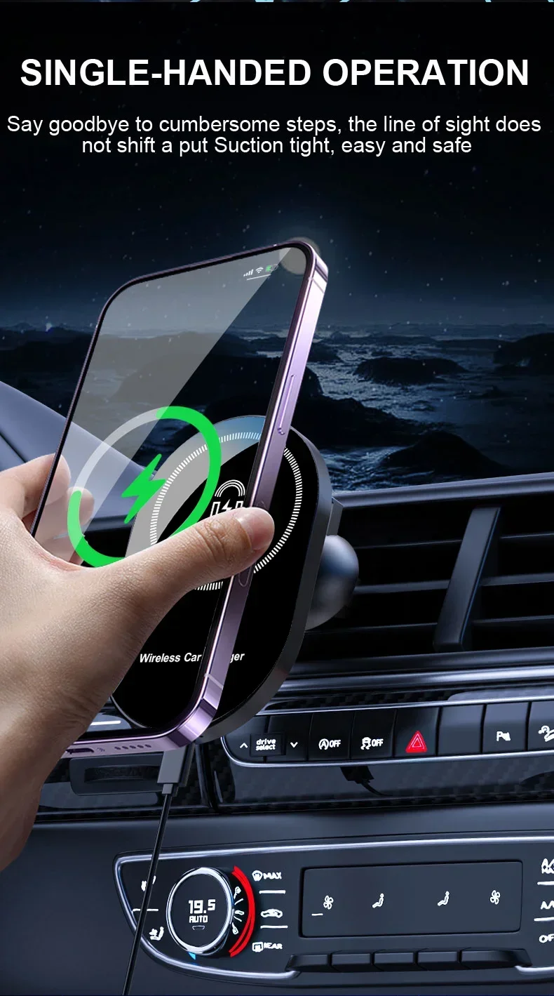 Magnetic Car Wireless Chargers Air Vent Phone Holder For Magsafe iPhone 17 16 15 14 13 12 Pro Max Car Fast Charging Station