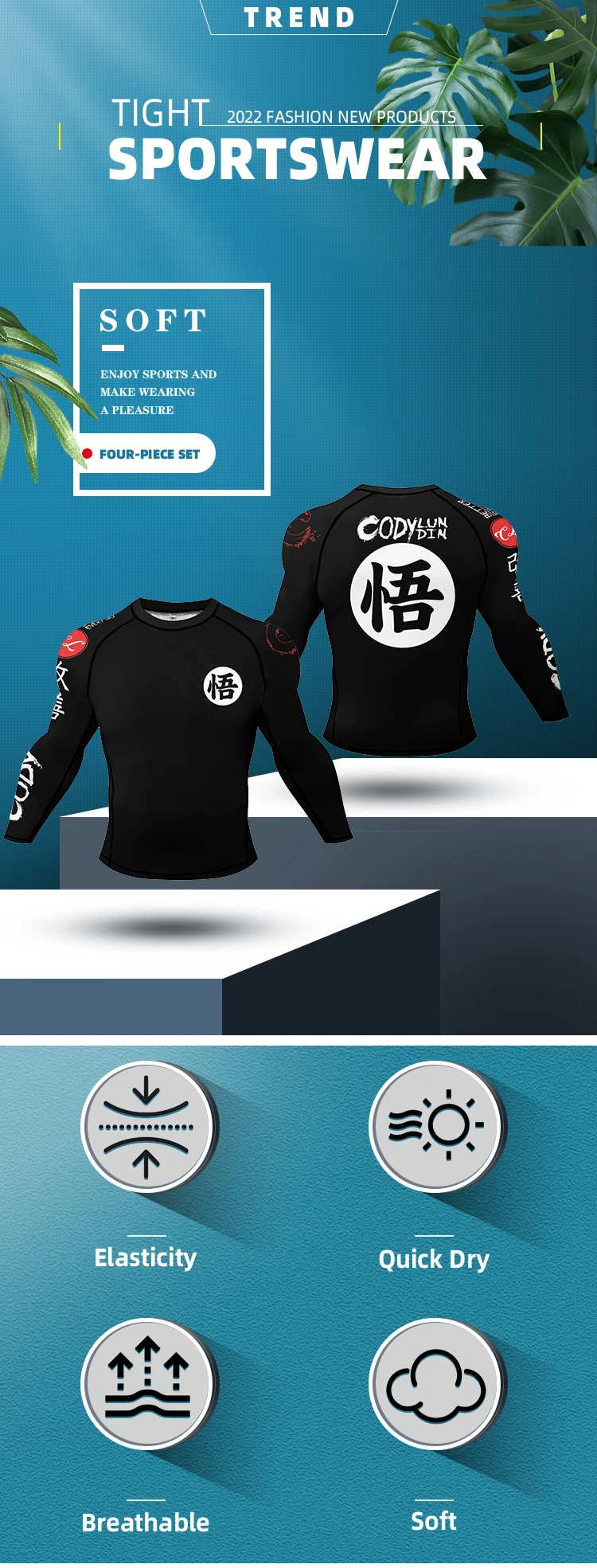 Cody Lundin Black Men's MMA BJJ Brazilian Jujutsu Fighting Taekwondo Long Sleeve Shirt Fitness Training Running Rash Guards