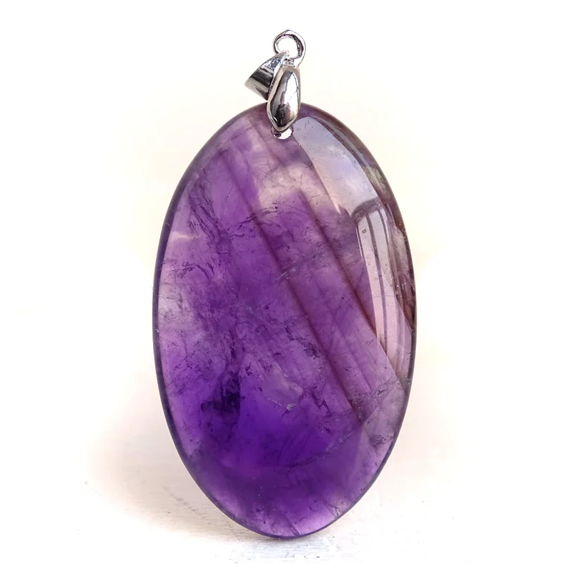 Crystal Fashion Jewelry Amethyst Oval Pendant Necklace Ladies Handmade Natural Gemstone Charm Necklace for Women Men Gift BR389