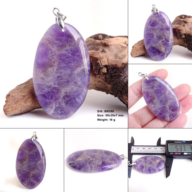 Crystal Fashion Jewelry Amethyst Oval Pendant Necklace Ladies Handmade Natural Gemstone Charm Necklace for Women Men Gift BR389