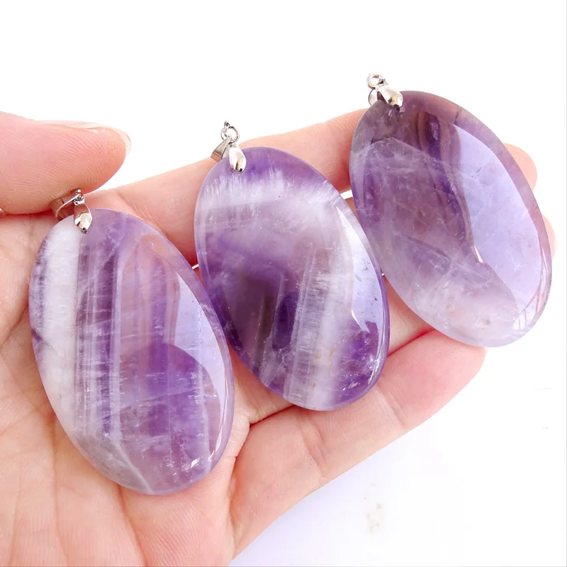 Crystal Fashion Jewelry Amethyst Oval Pendant Necklace Ladies Handmade Natural Gemstone Charm Necklace for Women Men Gift BR389