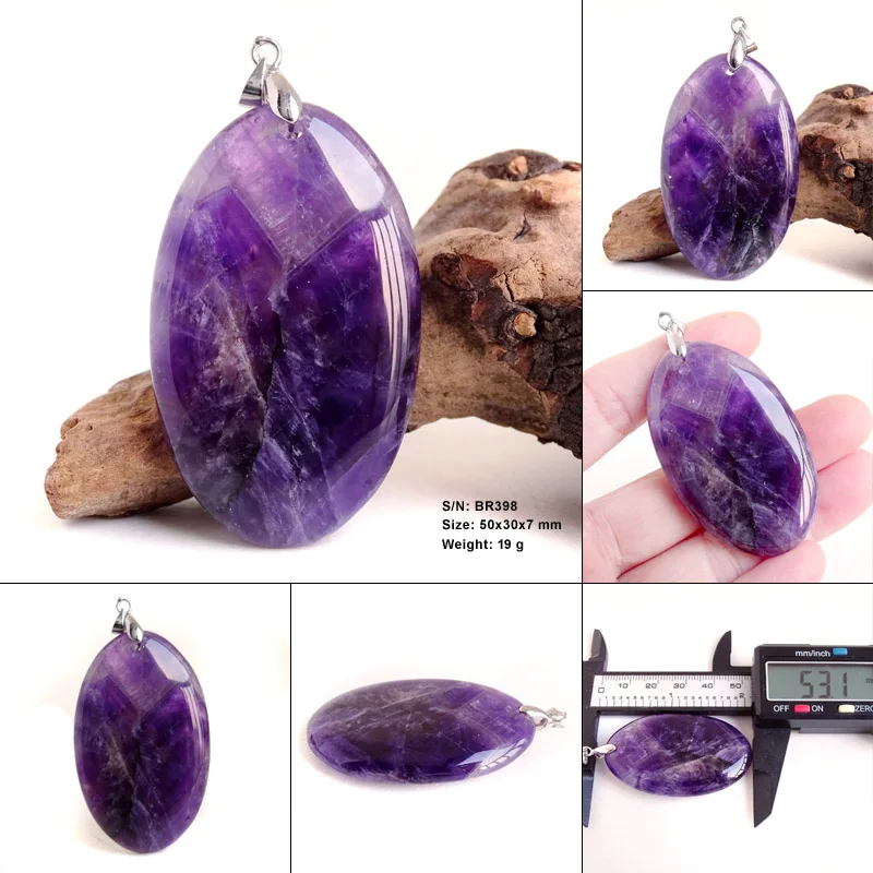 Crystal Fashion Jewelry Amethyst Oval Pendant Necklace Ladies Handmade Natural Gemstone Charm Necklace for Women Men Gift BR389