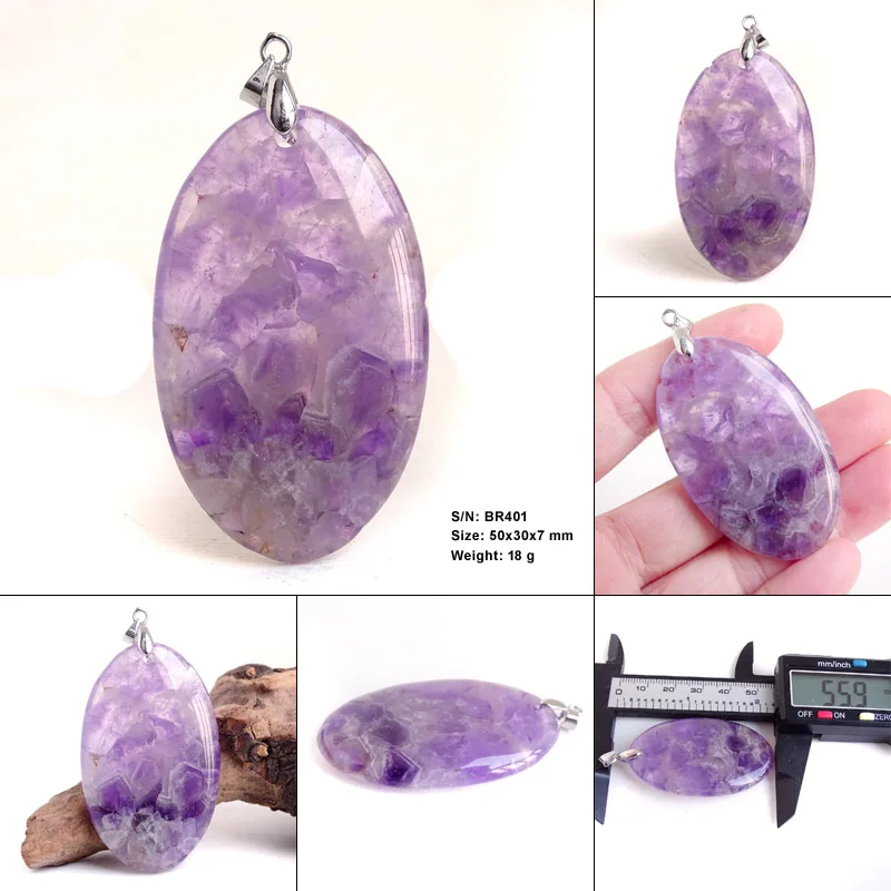 Crystal Fashion Jewelry Amethyst Oval Pendant Necklace Ladies Handmade Natural Gemstone Charm Necklace for Women Men Gift BR389