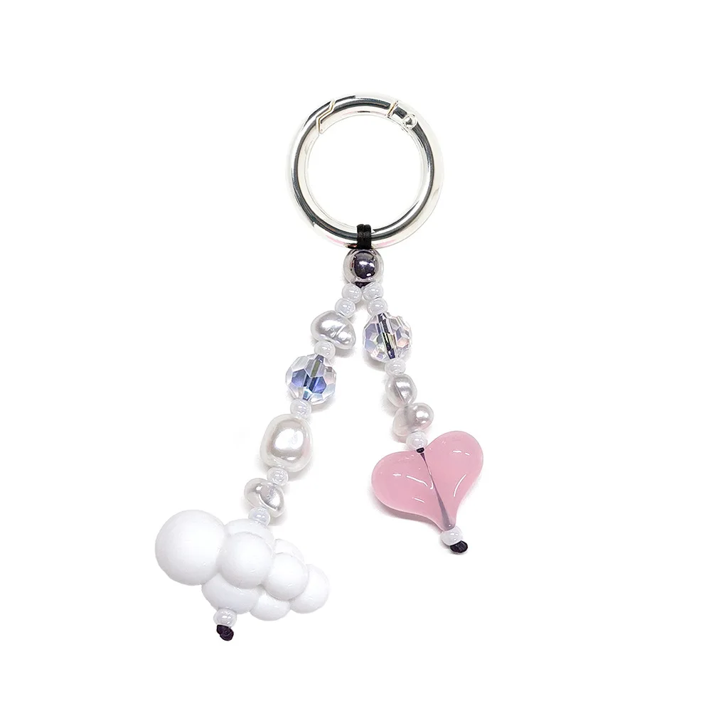 HERLOOK Bag Charm for Women Big Love Heart Keychain Beads Chain for Key & Bags Trendy Y2K Accesories