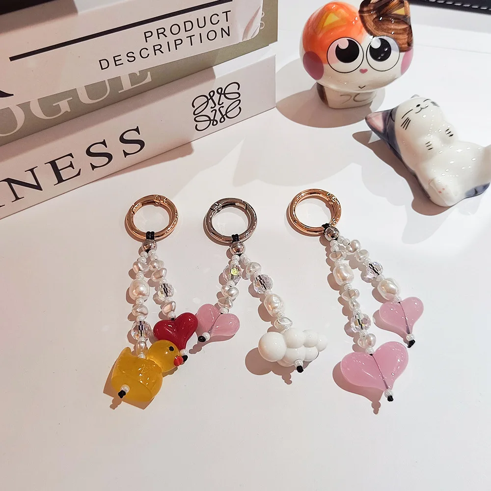 HERLOOK Bag Charm for Women Big Love Heart Keychain Beads Chain for Key & Bags Trendy Y2K Accesories
