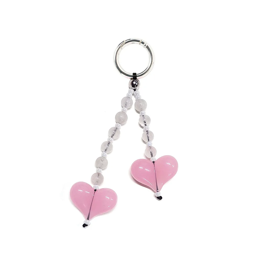 HERLOOK Bag Charm for Women Big Love Heart Keychain Beads Chain for Key & Bags Trendy Y2K Accesories