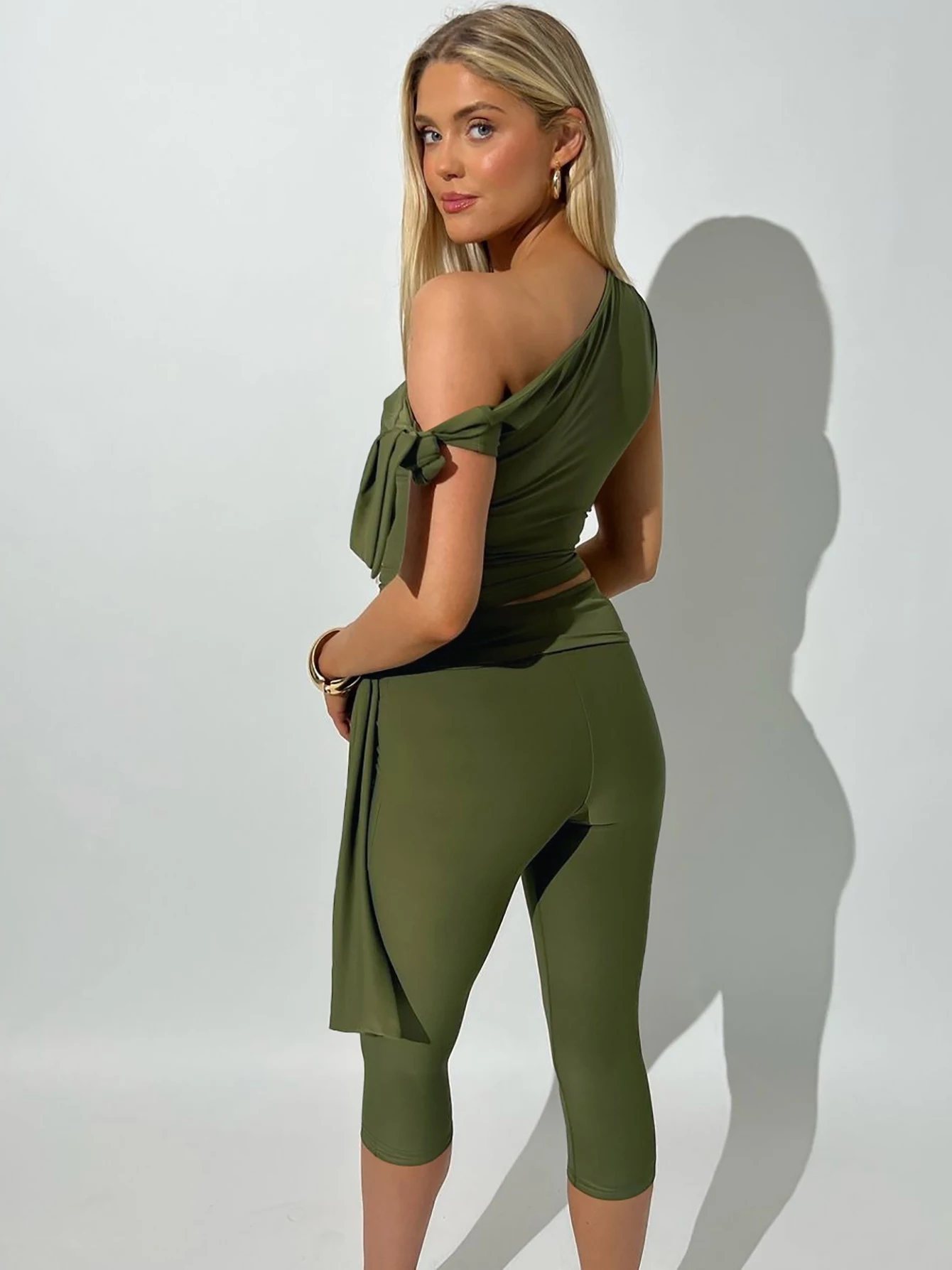 Dulzura Sexy Elegant Lace Up 2 Piece Shorts Set Diagonal Collar Sleeveless Bodycon Crop Top And Shorts Matching Set Party Club
