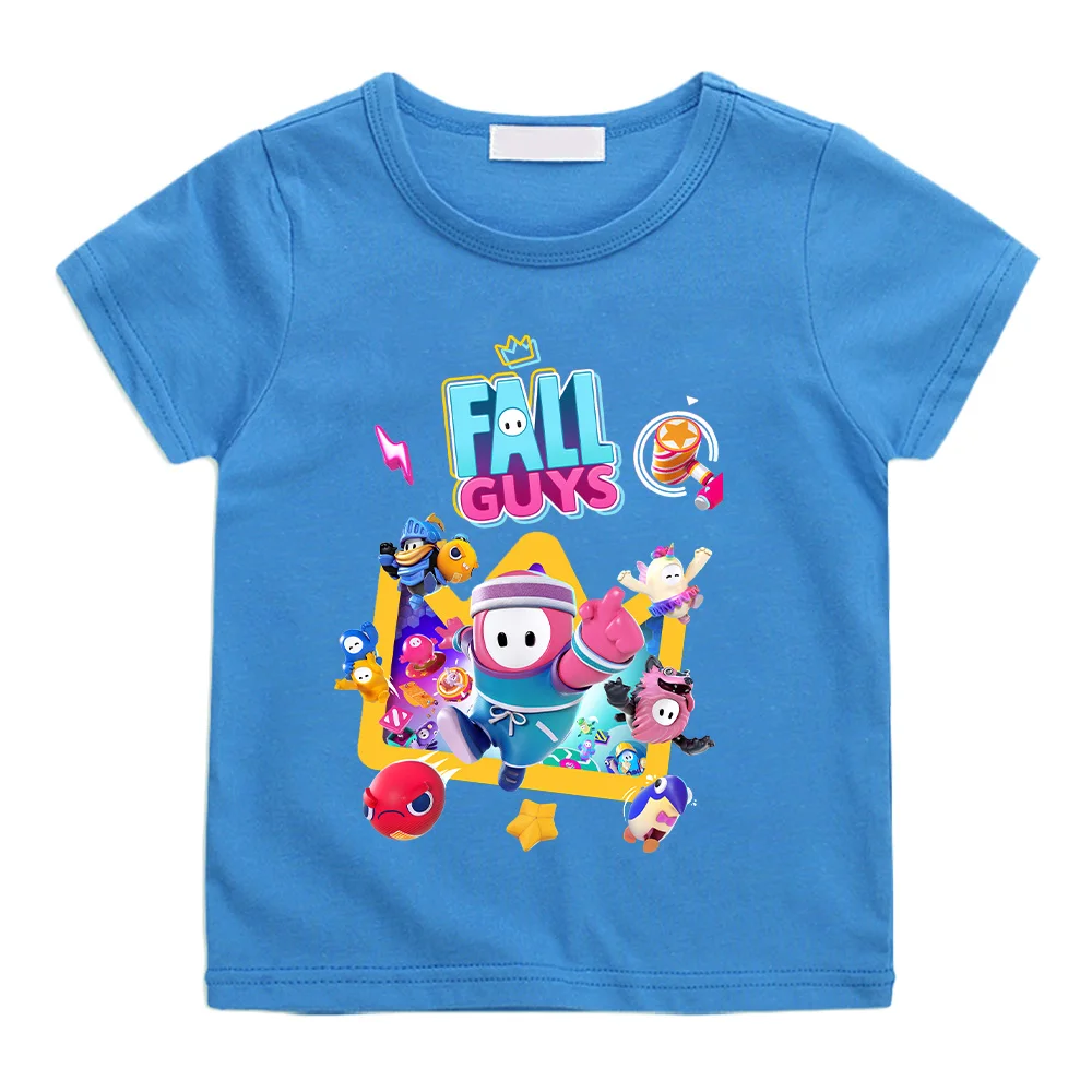 Fall Guys Anime Print Cotton T-shirts Fun Games Boys/Girls Kids Tshirts New Design Short Sleeve Tops High Quality Children Tees