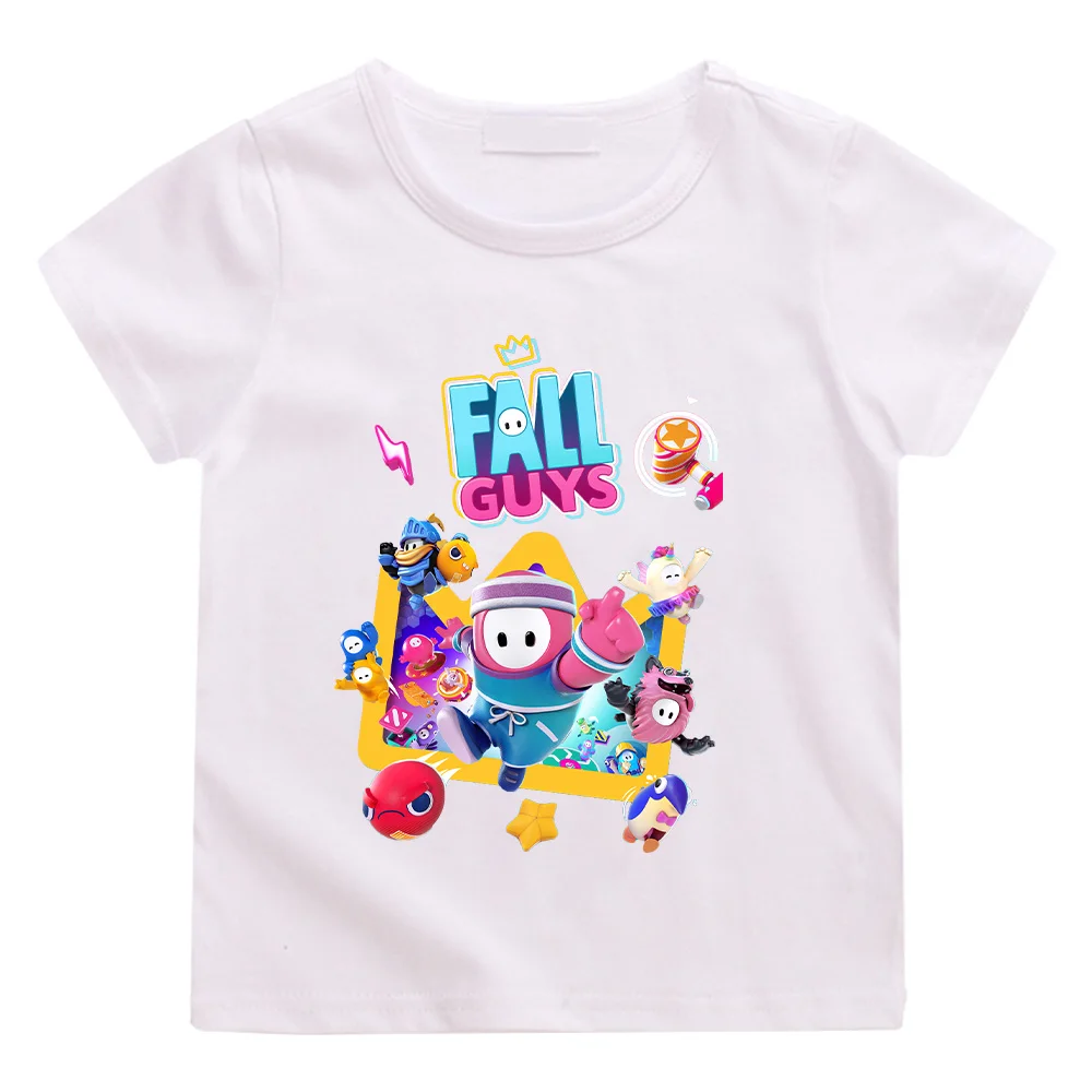 Fall Guys Anime Print Cotton T-shirts Fun Games Boys/Girls Kids Tshirts New Design Short Sleeve Tops High Quality Children Tees