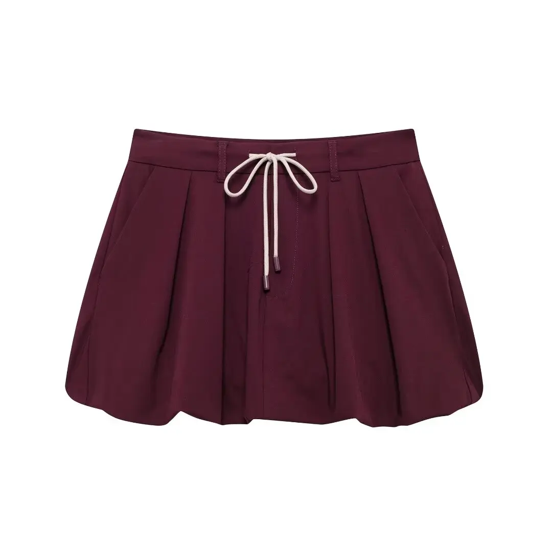 MUJER 2025 Balloon Mini Skirt Women Pleated Mid Waist Skirts for Women Autumn Short Women's Skirts Streetwear Draped Woman Skirt