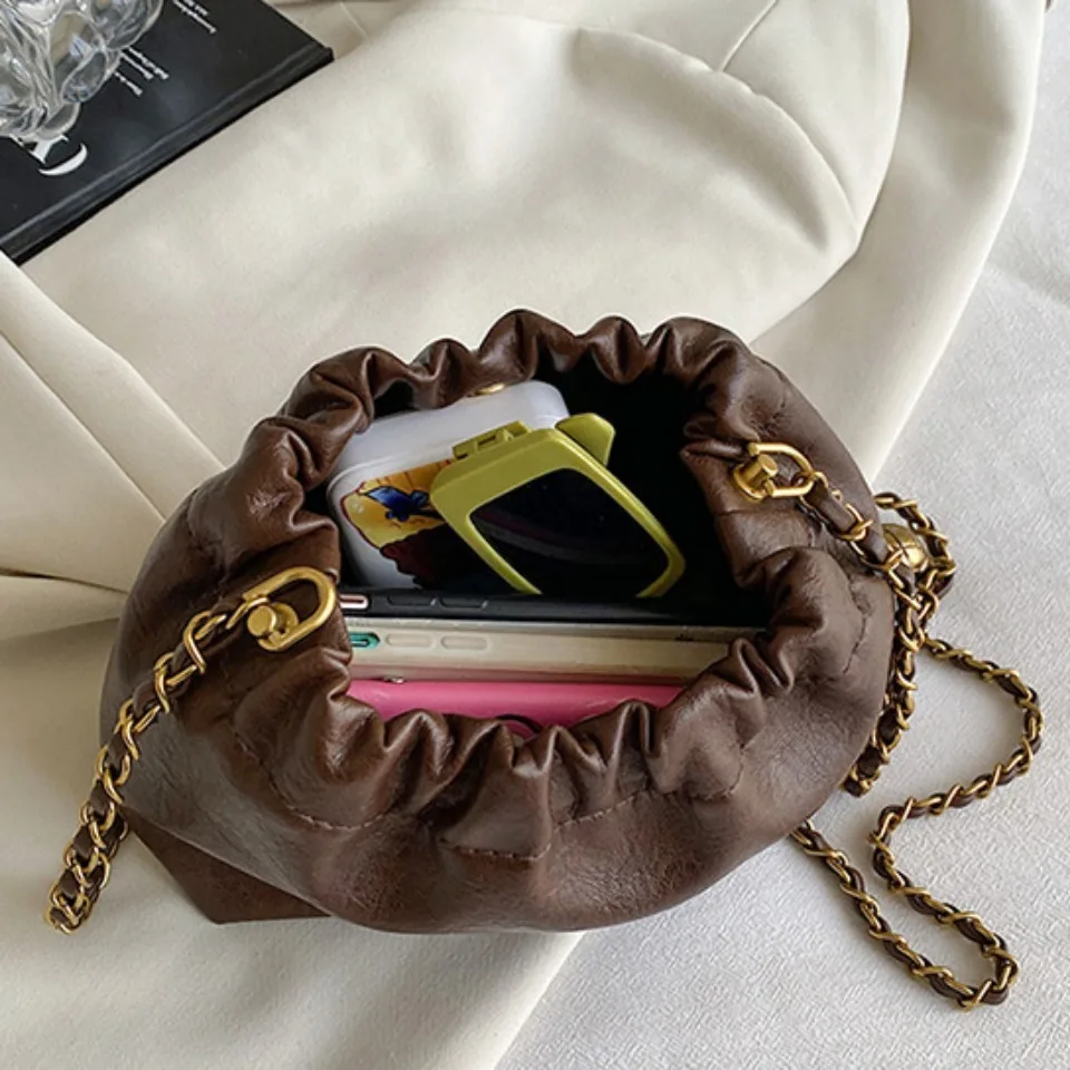 Women's chain shoulder bag PU leather crossbody bag handbag all casual pleated vagabonds bag women's fashion purse