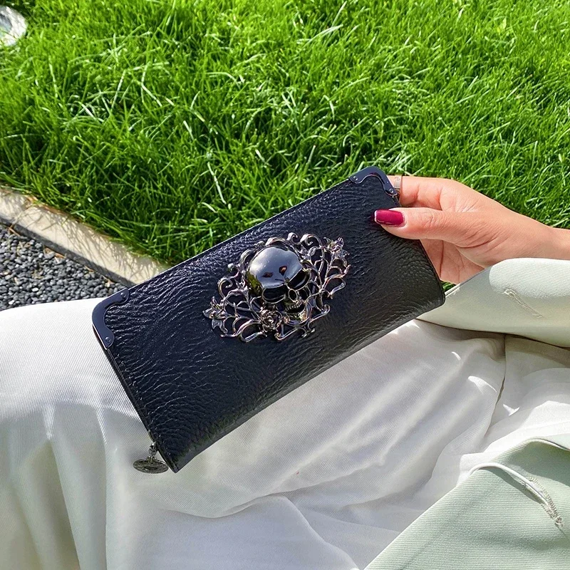Famous Luxury Brand Design Women Men Long Wallets Skull Punk Style Wallets for Ladies Girl Money Pocket Card Holder Phone Bag