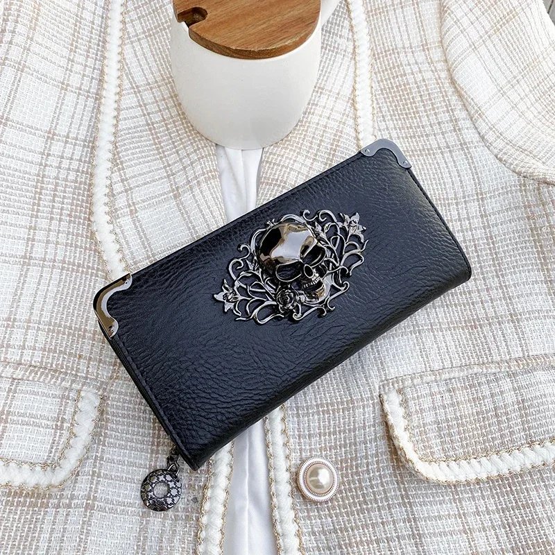 Famous Luxury Brand Design Women Men Long Wallets Skull Punk Style Wallets for Ladies Girl Money Pocket Card Holder Phone Bag