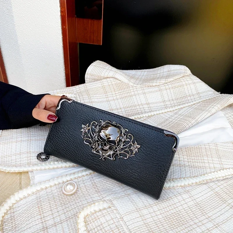 Famous Luxury Brand Design Women Men Long Wallets Skull Punk Style Wallets for Ladies Girl Money Pocket Card Holder Phone Bag