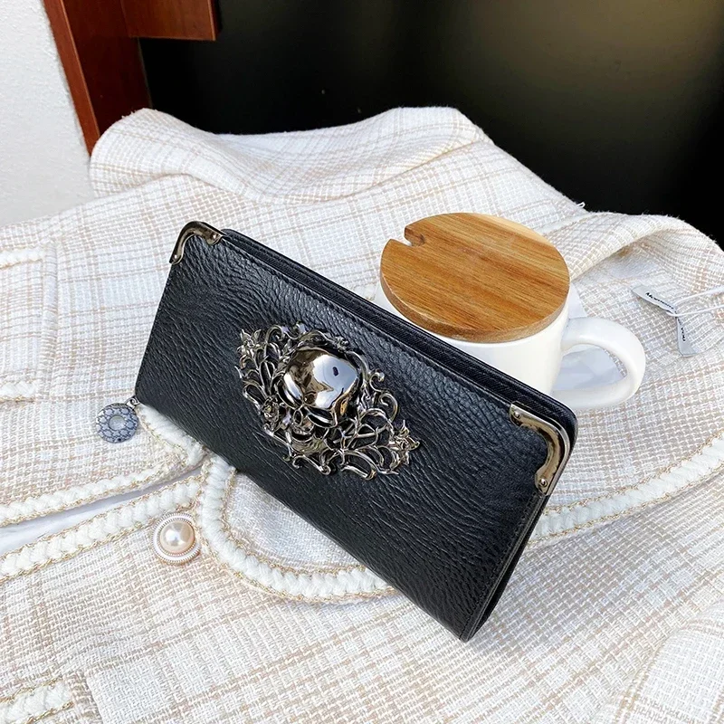 Famous Luxury Brand Design Women Men Long Wallets Skull Punk Style Wallets for Ladies Girl Money Pocket Card Holder Phone Bag