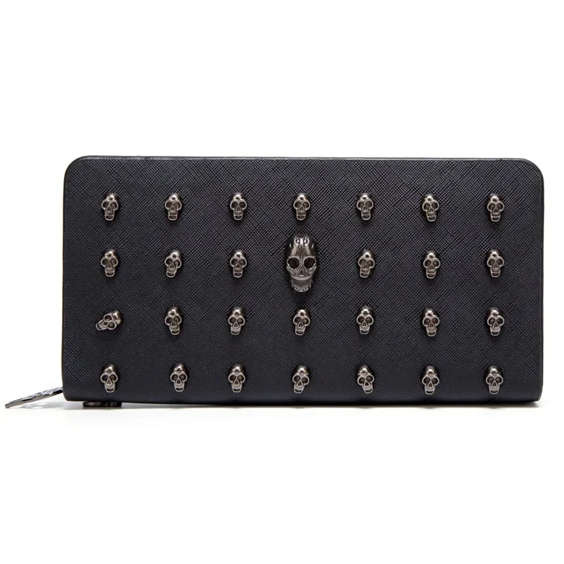 Famous Luxury Brand Design Women Men Long Wallets Skull Punk Style Wallets for Ladies Girl Money Pocket Card Holder Phone Bag