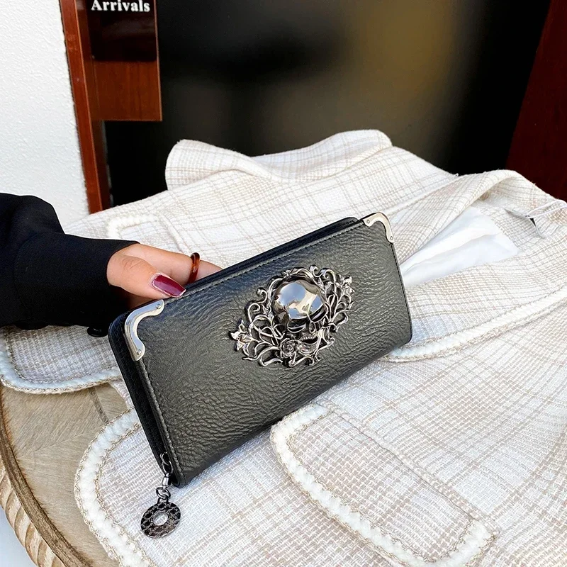 Famous Luxury Brand Design Women Men Long Wallets Skull Punk Style Wallets for Ladies Girl Money Pocket Card Holder Phone Bag
