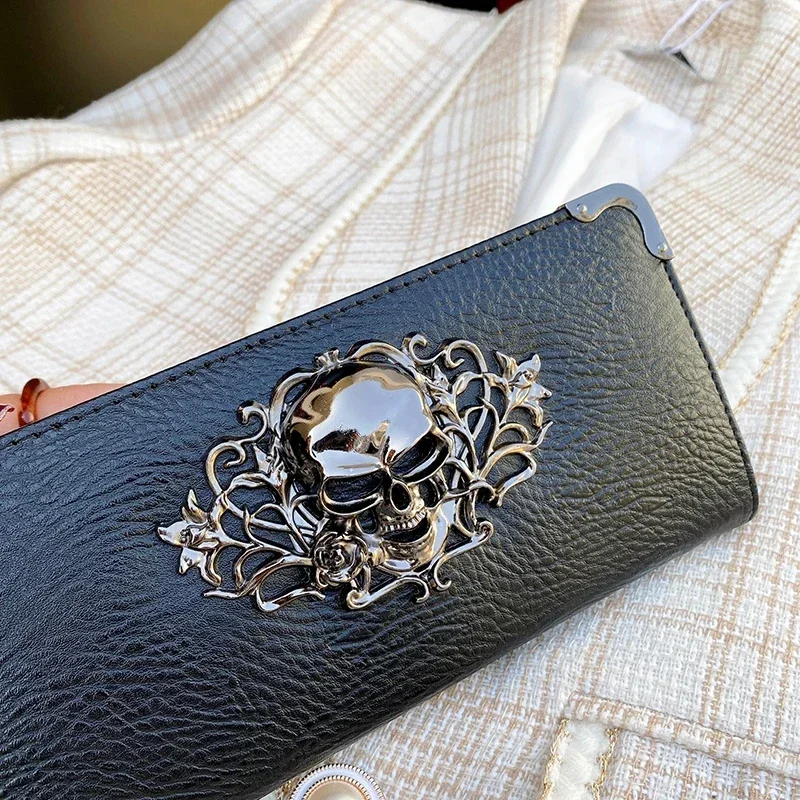 Famous Luxury Brand Design Women Men Long Wallets Skull Punk Style Wallets for Ladies Girl Money Pocket Card Holder Phone Bag