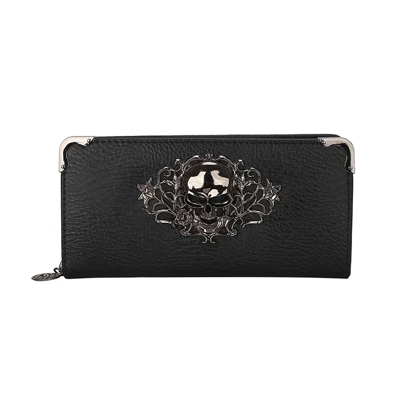 Famous Luxury Brand Design Women Men Long Wallets Skull Punk Style Wallets for Ladies Girl Money Pocket Card Holder Phone Bag