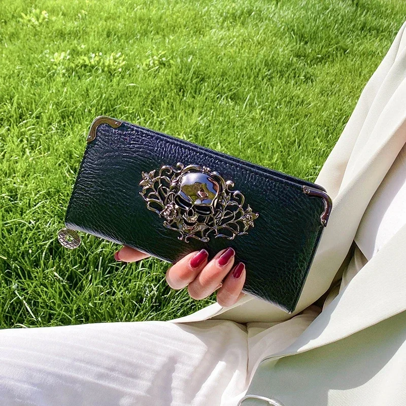 Famous Luxury Brand Design Women Men Long Wallets Skull Punk Style Wallets for Ladies Girl Money Pocket Card Holder Phone Bag