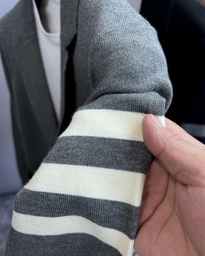 High end brand men's knitted sweater cardigan popular autumn winter fashionable striped design Korean custom casual warm coat