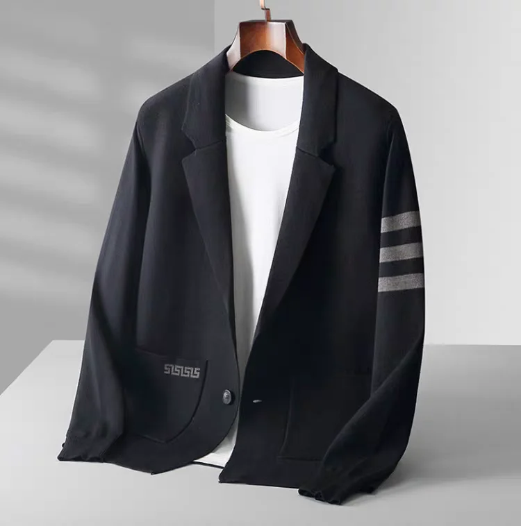 High end brand men's knitted sweater cardigan popular autumn winter fashionable striped design Korean custom casual warm coat