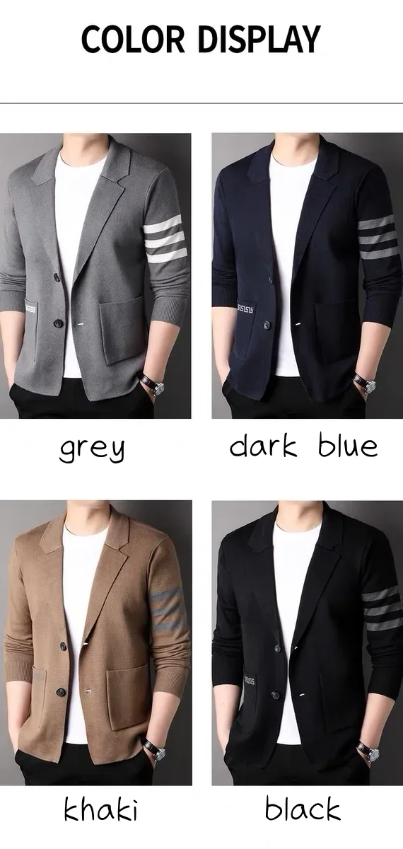 High end brand men's knitted sweater cardigan popular autumn winter fashionable striped design Korean custom casual warm coat