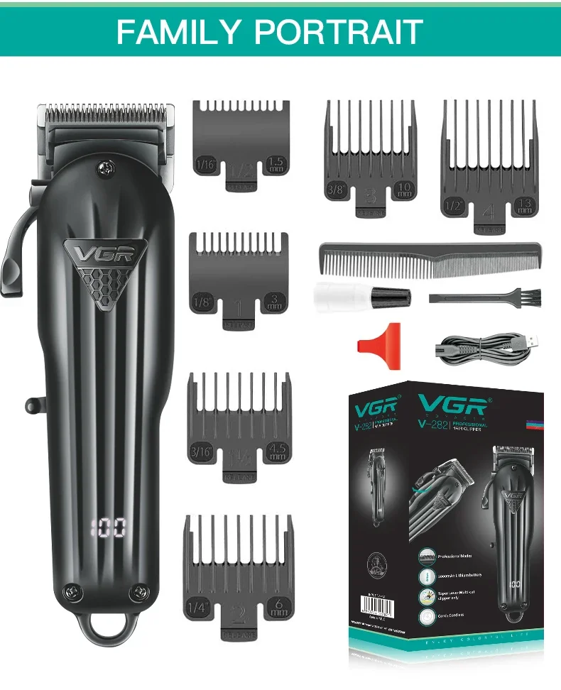 VGR Electric Hair Clipper Professional Hair Trimmer Cordless Trimmer for Men V-282 Barber Haircut Machine Rechargeable
