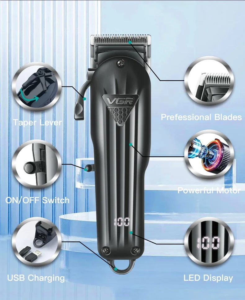 VGR Electric Hair Clipper Professional Hair Trimmer Cordless Trimmer for Men V-282 Barber Haircut Machine Rechargeable