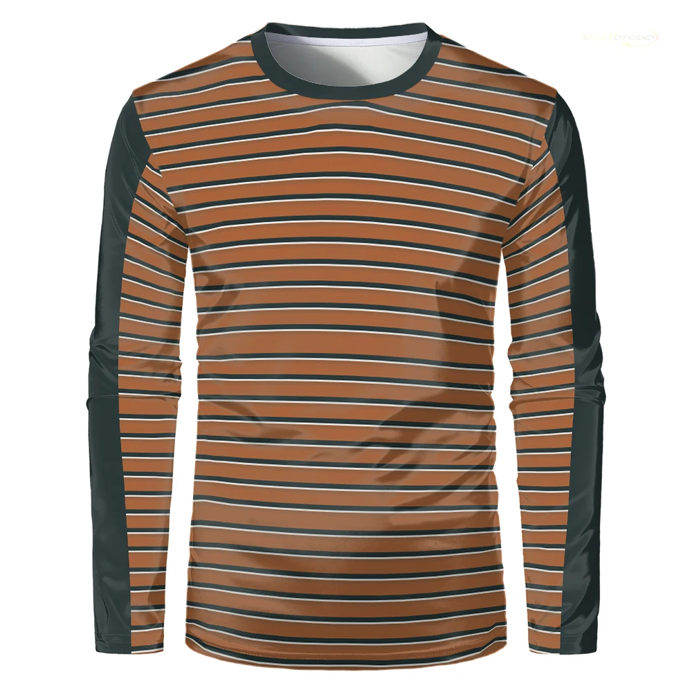 Men Simplicity Stripe Printed Long Sleeve T-shirt Casual Comfort Stretch Tshirts Fashion O-Neck Loose Women Sports Pullover Tops