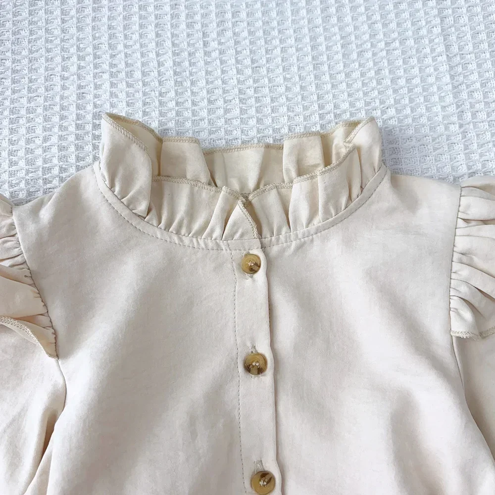 Autumn Plain Long Sleeved Stand Collar Tied Dress Solid Color Kids Dresses for Girls Daily Casual Clothes 3-7 Years Old