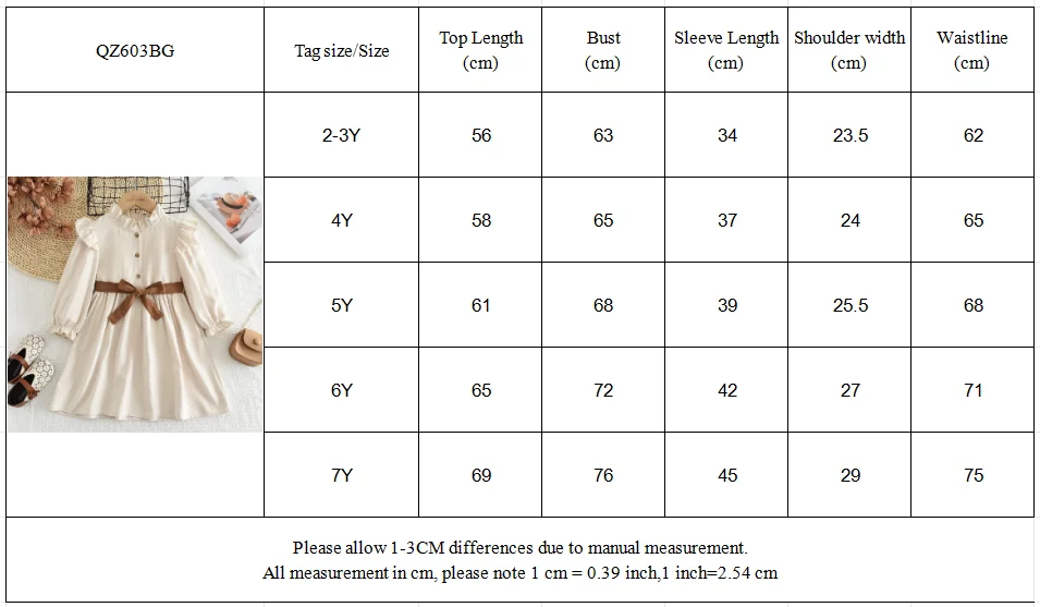 Autumn Plain Long Sleeved Stand Collar Tied Dress Solid Color Kids Dresses for Girls Daily Casual Clothes 3-7 Years Old